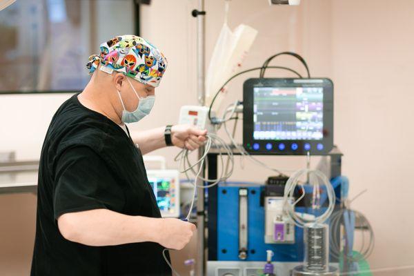 Brian, one of our surgical nurses triple checking his equipment