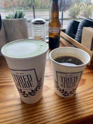 Matcha latte and americano