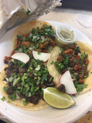 Carne Assad, steak and chorizo and al pastor