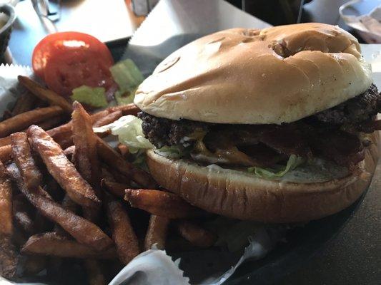 Cheddar Bacon Burger with seasoned fries