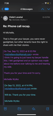 This was what I emailed to her and her response.