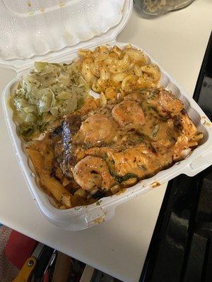 Salmon and shrimp plate.