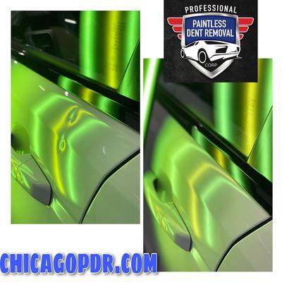 Range Rover aluminum door repair in hours, no painting or fillers, repair with Paintless dent removal