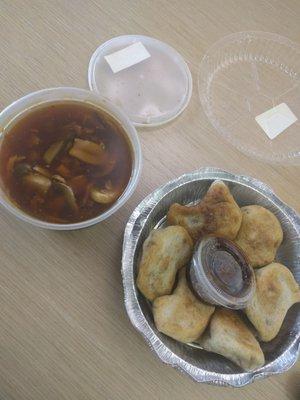 Hot and sour soup (L) and Fried Dumplings (R)