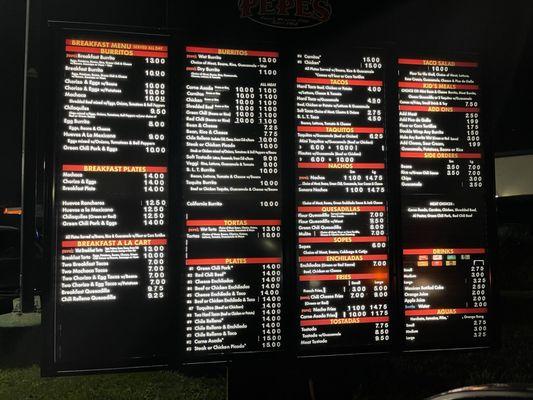 Full Menu as of 5/7/2024