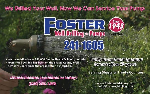 Foster Well drilling and pumps Redding Ca