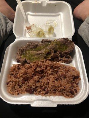 Carne asada and gallo pinto from hell.