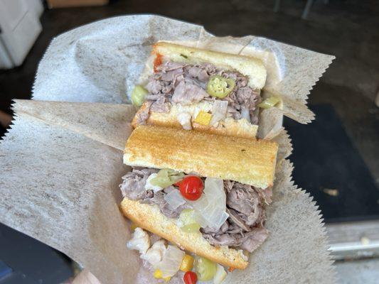 Italian Beef the Chicago Way Sandwich. Wet