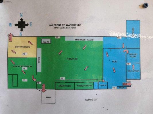 Map of the appliance warehouse (across the asphalt lot from the main building)