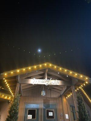 Moon over winter lodge