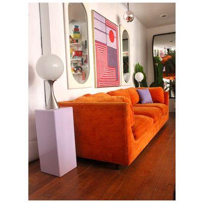 70s orange velvet sofa awesomeness