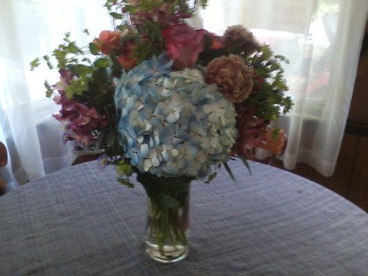 I was disappointed with this arrangement.  I felt the Hydrangeas didn't pair well with the pink roses and other flowers included.