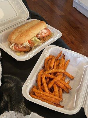 Crab Po'Boy & Sweet Potato Fries