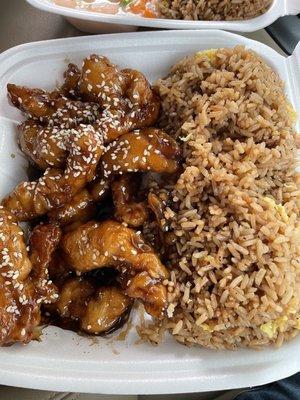 Sesame Chicken from the lunch menu around $7 total