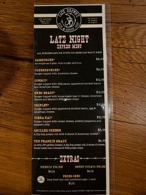 The late night menu