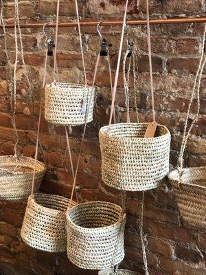 Woven hanging plant baskets