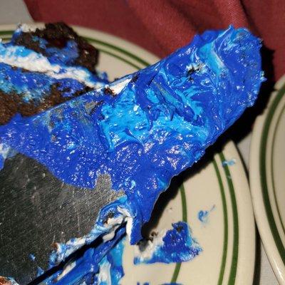 Slapped blue colored frosting ontop of the sky blue frosting making the frosting even heavier