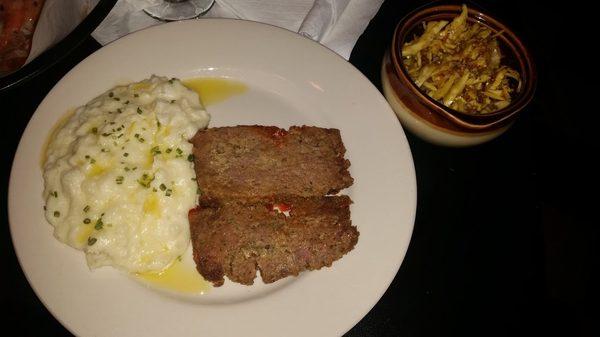 Meatloaf, Mashed Potatoes and their phenomenal vinegar slaw.