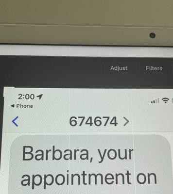 See Message Appt Reminder from MS
 NOT LazarusMD Aber.