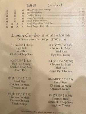 Menu and prices as of 1/1/2024