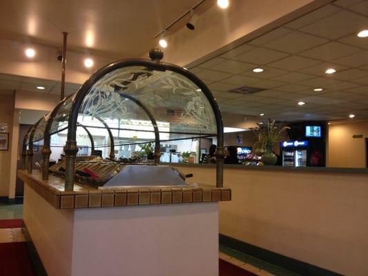 Salad and soup bar. Three choices of soup, two types of lettuce, and four types of salad dressings.