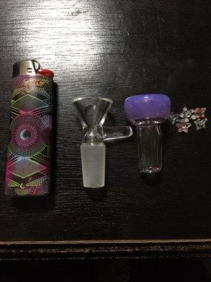 Lighter for size reference. 2 bowls and 5 glass flowers for over $30