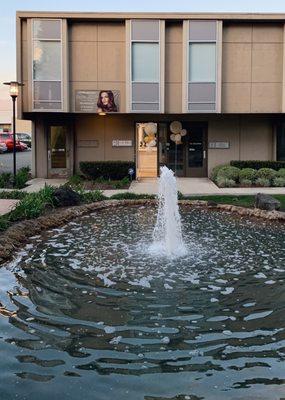 Water fountain at entrance.