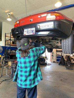 My Z3 getting some work done. You can just see the chimneys in the background.