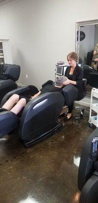 Micro-dermabrasion facial in massage chair