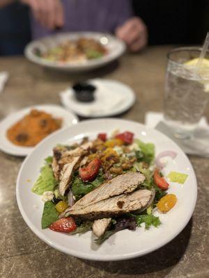 Lunch menu - half strawberry grilled chicken salad with a side of sweet potato casserole