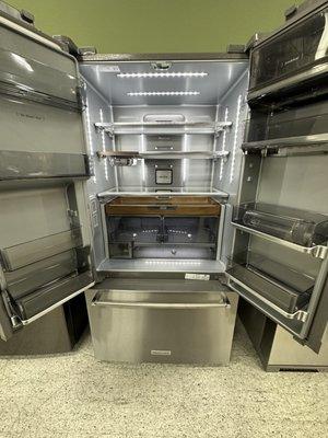 Interior of a demo french door refrigerator