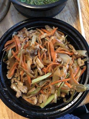 A lot of Carrots and onions in bean curd with pork