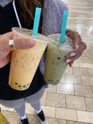 yellow is the mango one i got & green is what my friend got (green tea milk tea) yum!