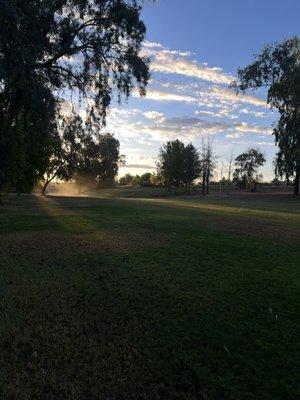 Early morning round at the Stripe Show.  Hole #4 approach shot.