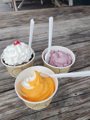 Sundae orange sherbet & vanilla and black raspberry