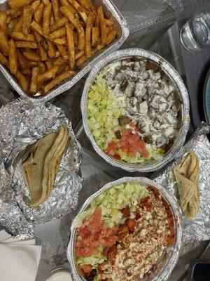 Chicken Over Rice, Lamb Over Rice, Seasoned Fries