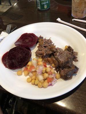 Beef rib meat, chickpea salad, beets (not canned).