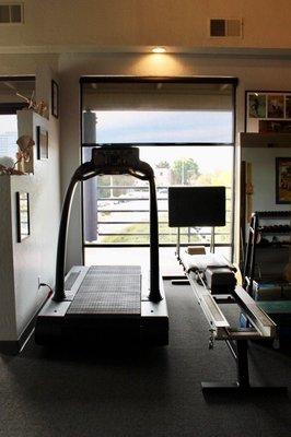 Our high quality Woodway treadmill is a favorite. Clients can move about on it's soft surface.