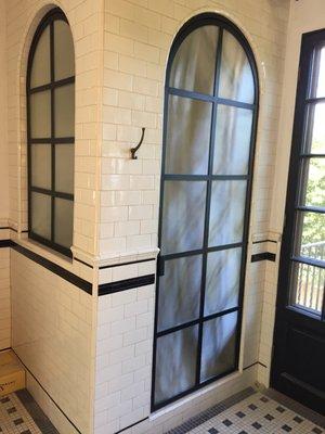 Custom Full Framed Arched Shower Door with dividers.