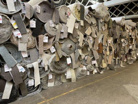 Rolls of carpet in the back warehouse.