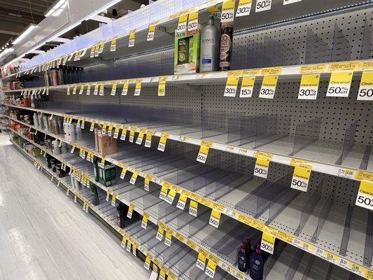 Shelves at Target were empty of Shampoo.  Bizarre and reminiscent of pre-pandemic.