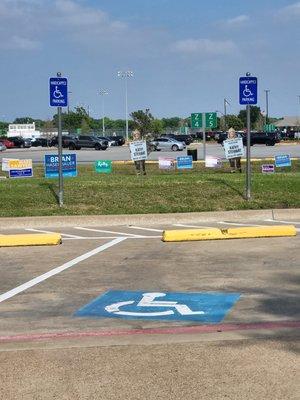 Grass and curbs between the HC lot and the non-HC lot