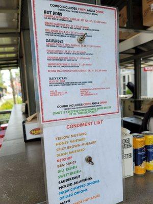 Current May 2023 menu and condiment list