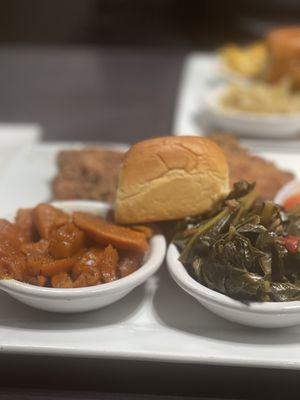 Fried Pork Chop Platter Collard Greens Yams