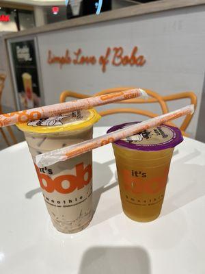 House Milk Tea and peach lychee fruit tea