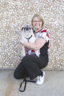 Cindy and her pug, Buster