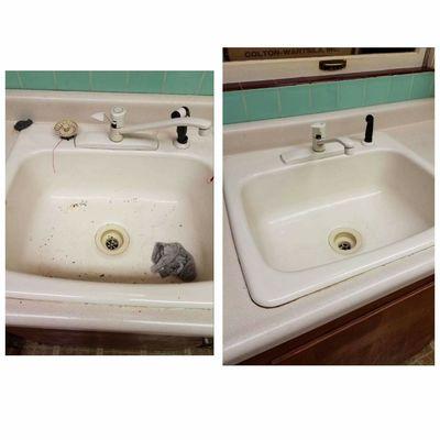 Before and after of kitchen sink