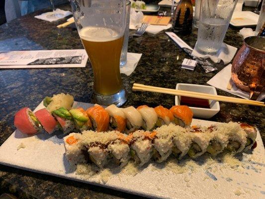 Pictured: Hottie Kimono Roll and Rainbow Roll