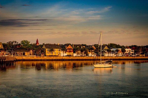 Bayfront with Sailboat taken from the Bridge of Lions in Saint Augustine