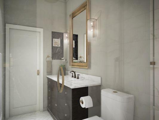 Serrano El Dorado Hills Privet Residence  #mollyerindesigns #mollyerinrealestate#bathroomremodel #blackandwhite #glam #quartz #brass